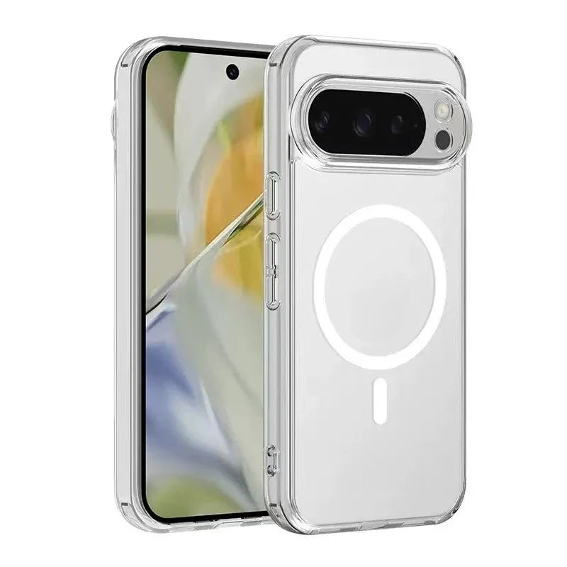 Clear magnetic MagSafe slim case on a Google Pixel showing camera bar protection