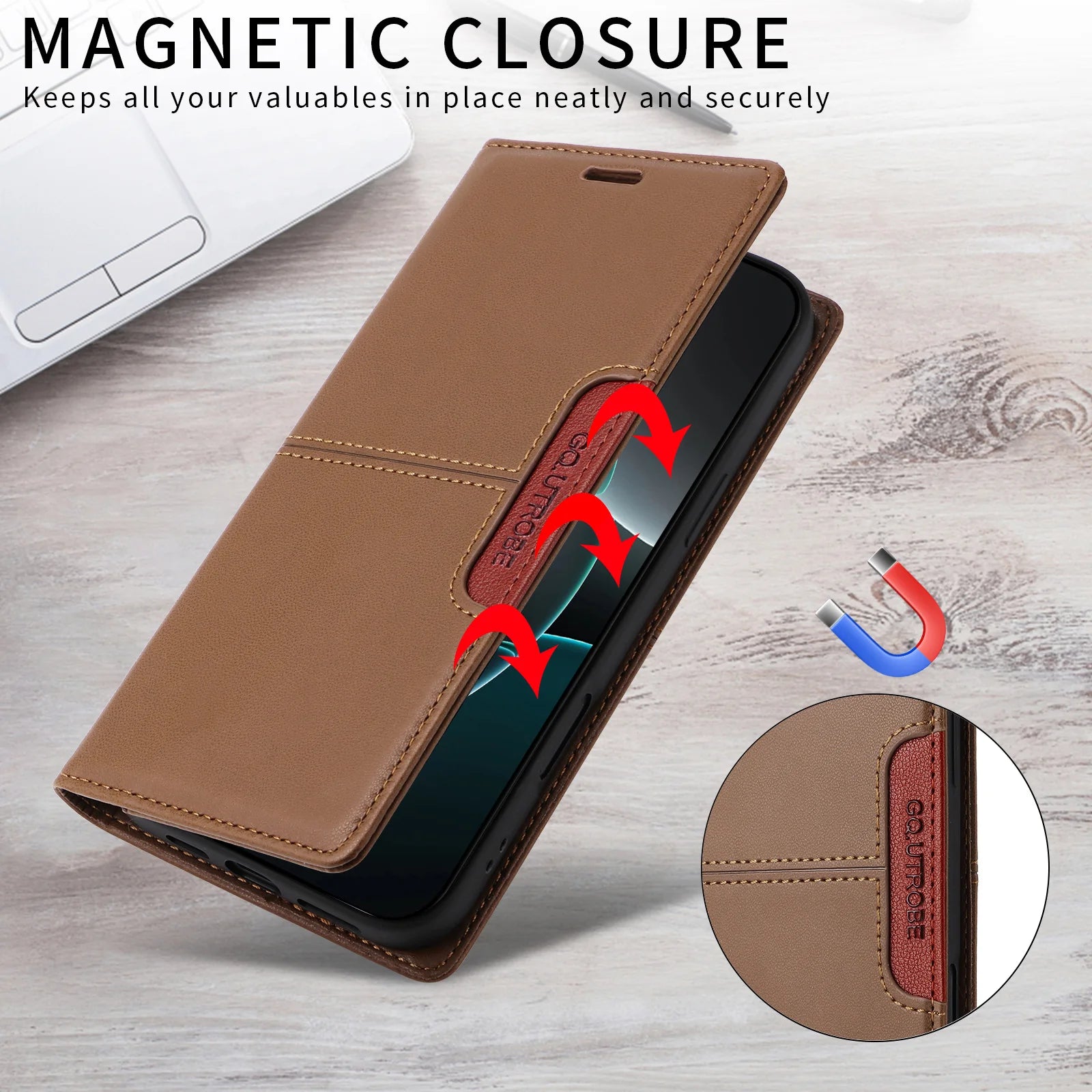 PureGuardCases Magnetic Leather Wallet Case for Google Pixel