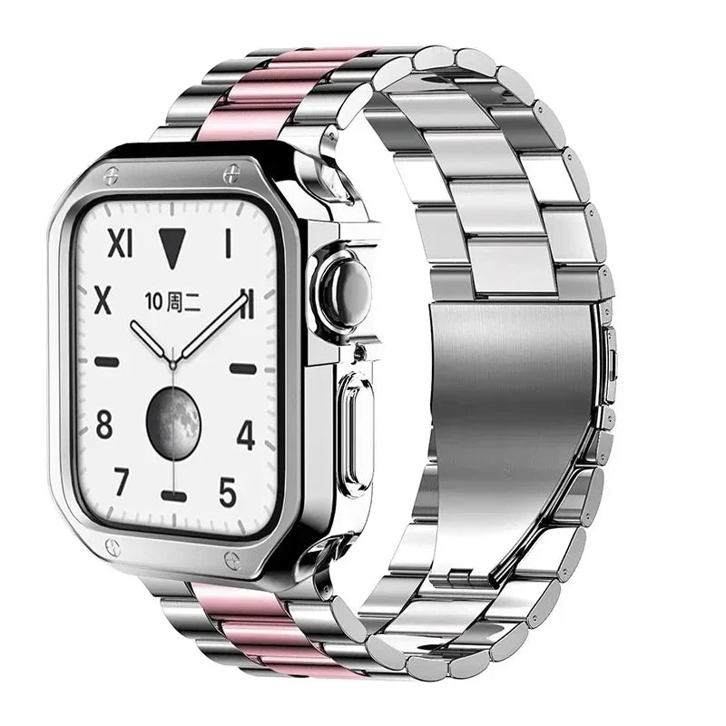 PureGuardCases Stainless Steel Band with TPU Case for Apple Watch