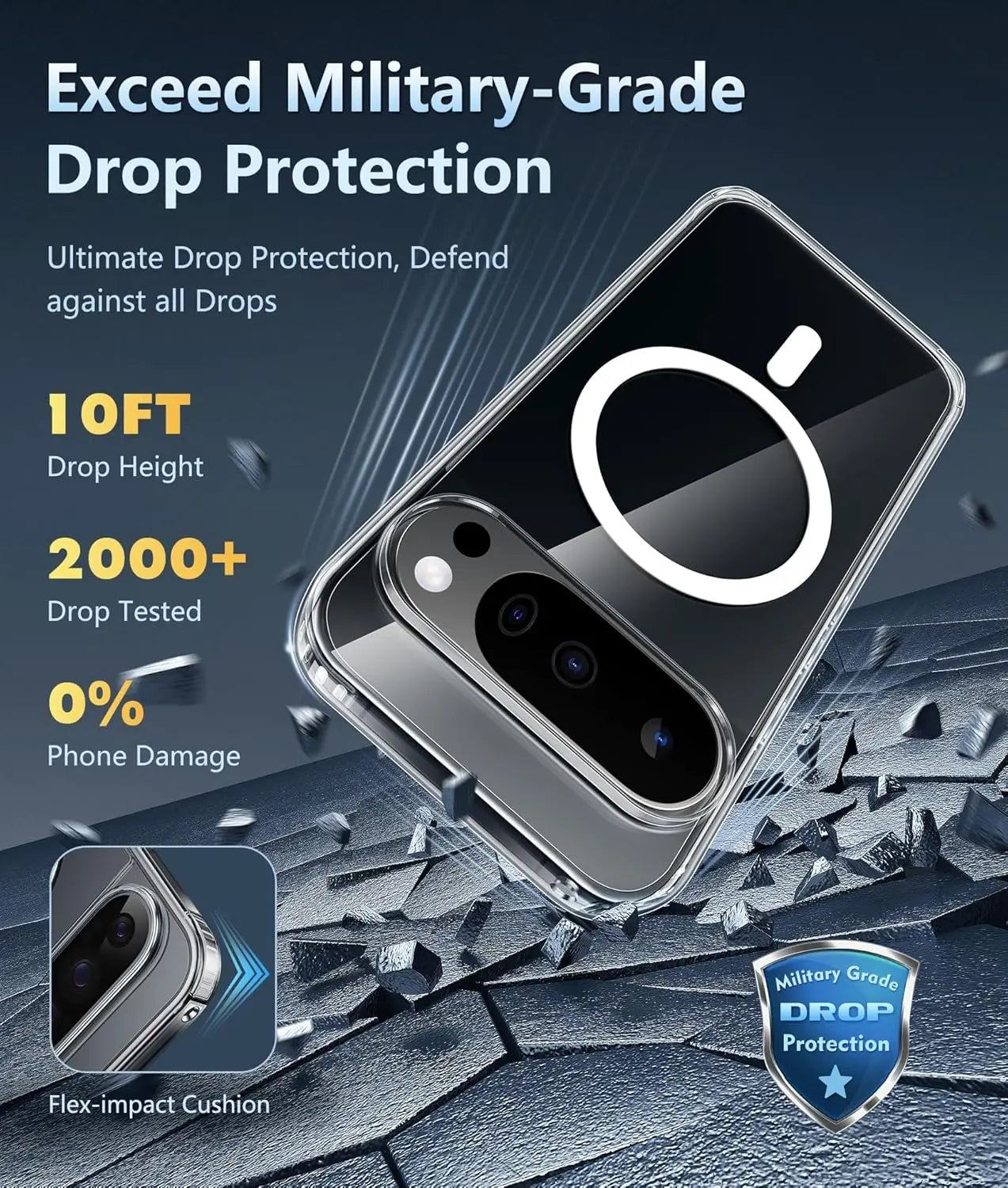PureGuardCases Clear Magnetic Armor Case for Google Pixel