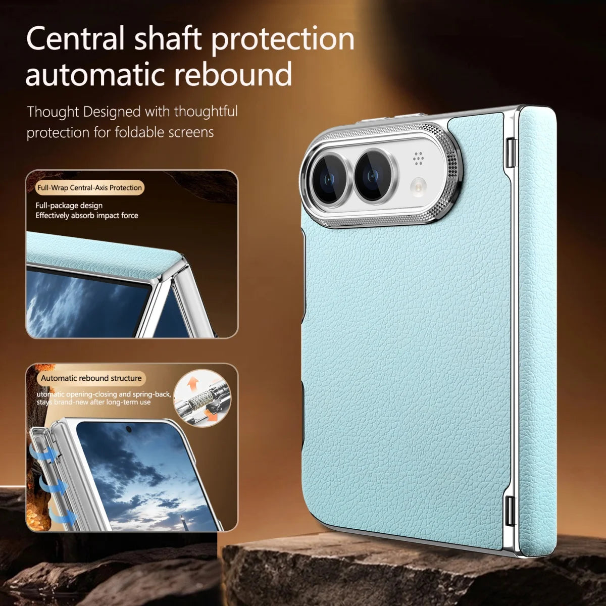 Lychee Leather Hinge Case for iPhone Duo, Magnetic Axle - Product View 2