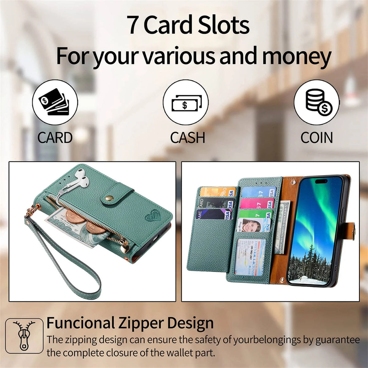 Zipper Wallet Case with Wrist Strap for Google Pixel 10-6 - Product View 2