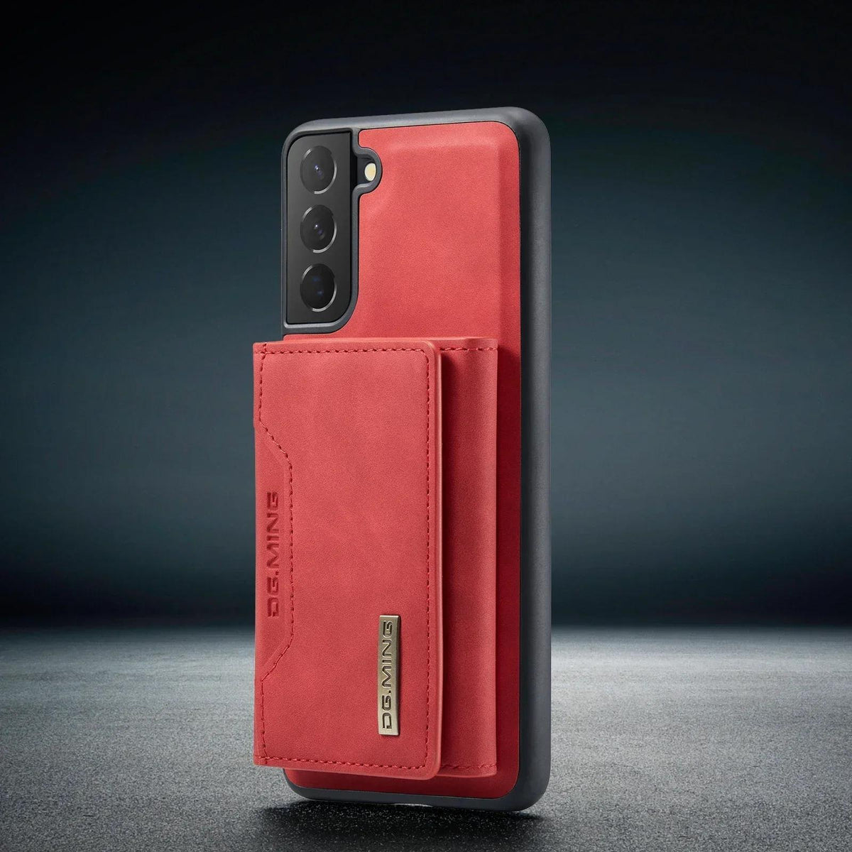 Red 2-in-1 detachable magnetic leather flip wallet case for Samsung Galaxy S25, Note 20 Ultra and A series, open and closed views