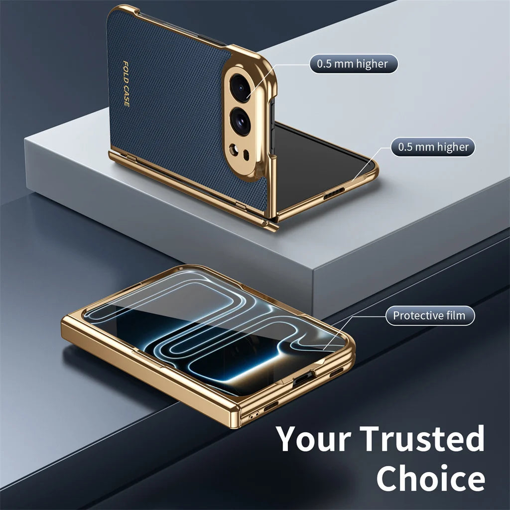 Gold Plated Leather Hinge Case for iPhone Duo, Glass Film - Product View 4