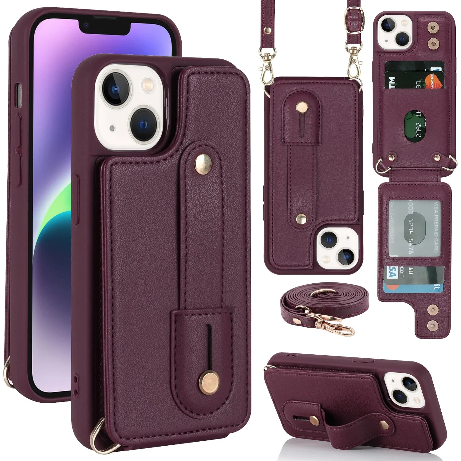 PureGuardCases Crossbody Wallet Leather iPhone Case – Wrist Strap Card Holder Cover