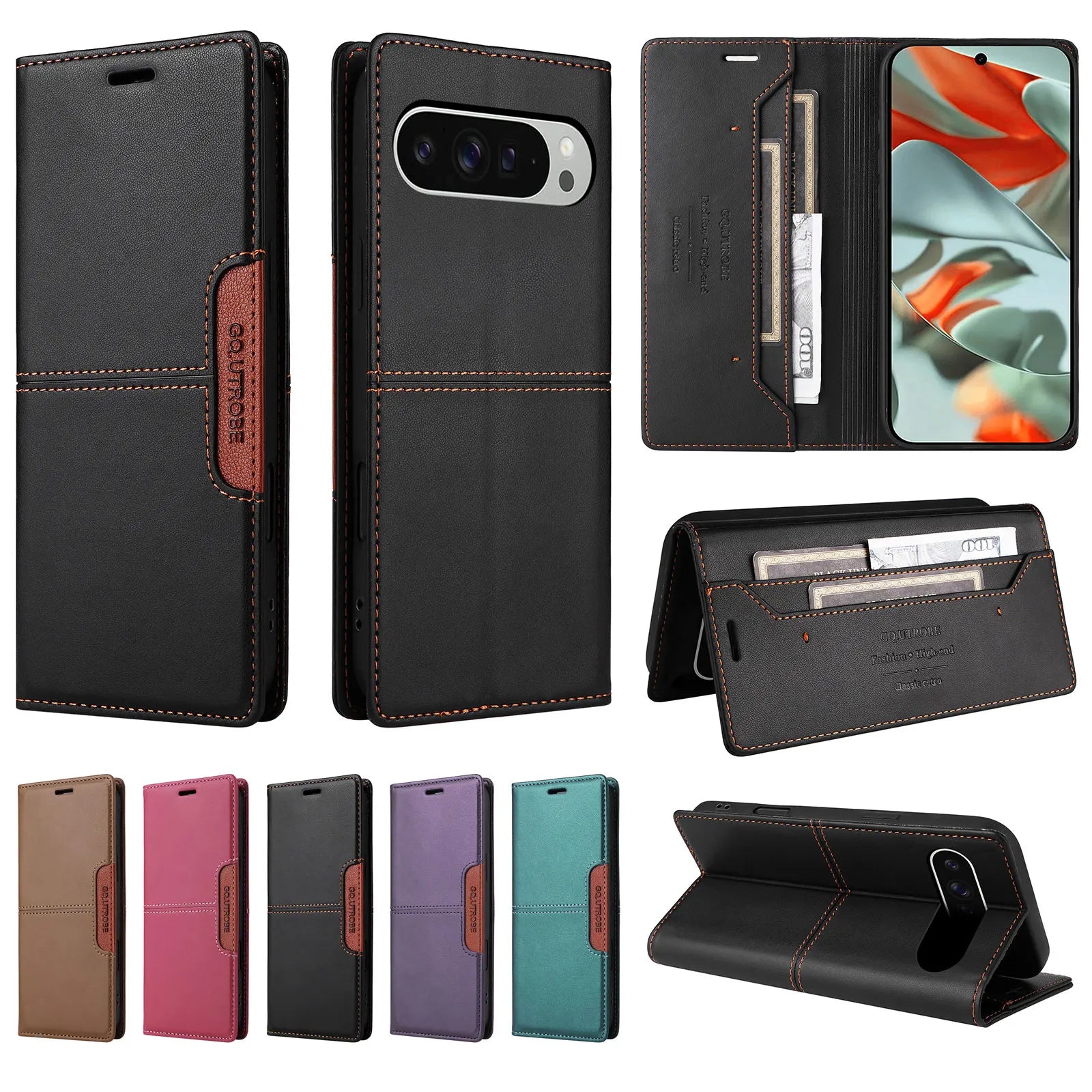 PureGuardCases Magnetic Leather Wallet Case for Google Pixel