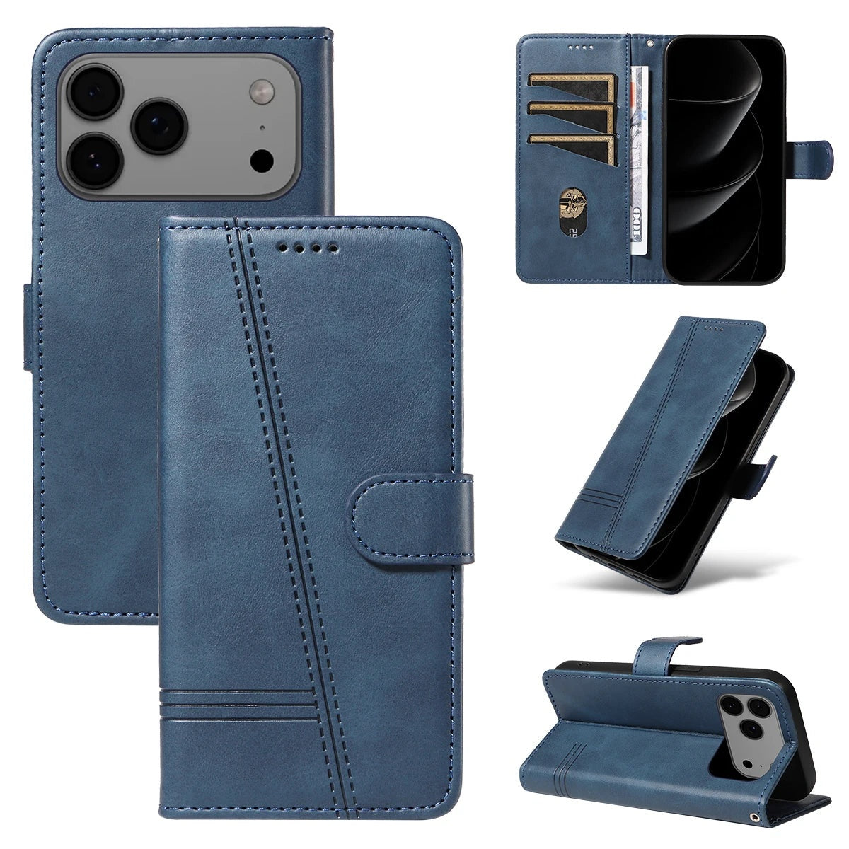 Stitched Wallet Case iPhone 12-18, front & back