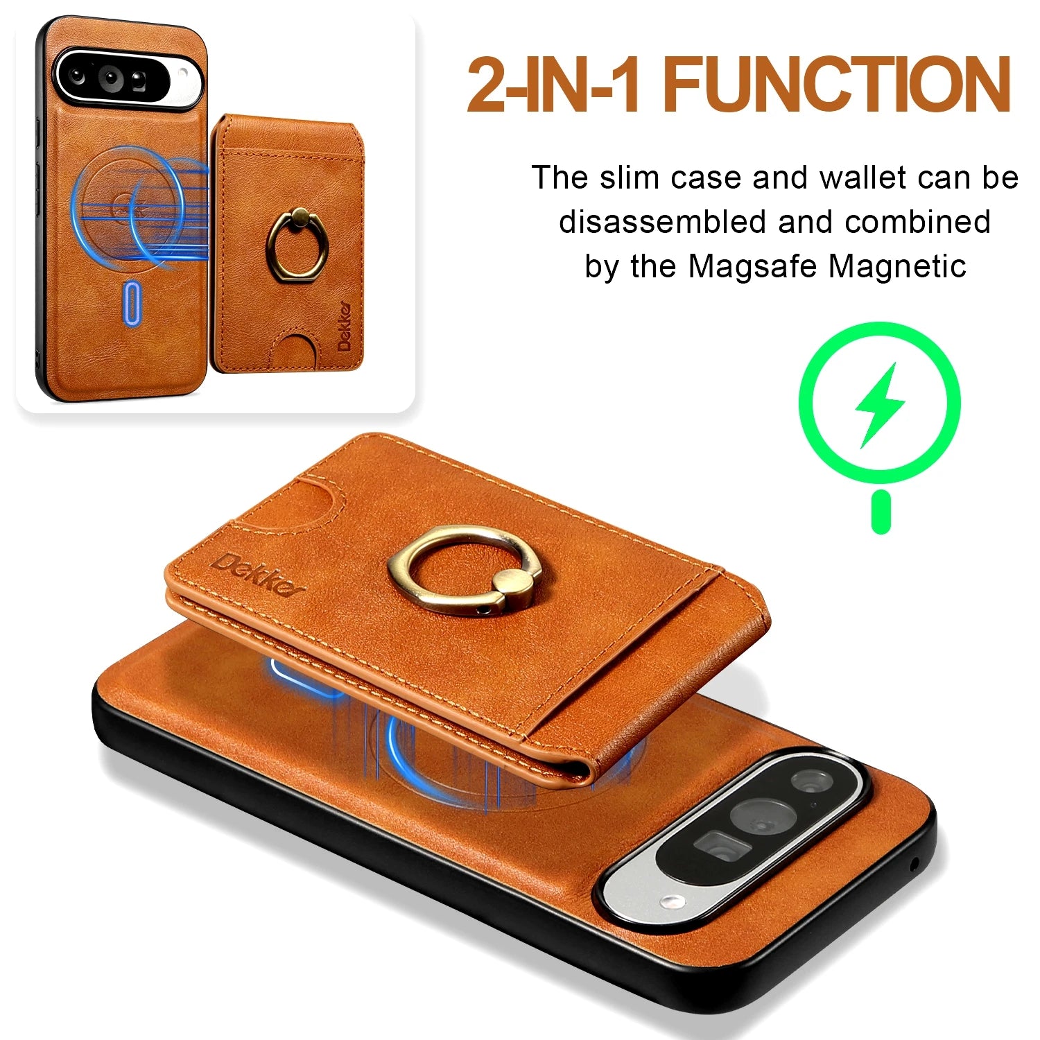 PureGuardCases 2-in-1 Detachable Leather Wallet Case for Google Pixel