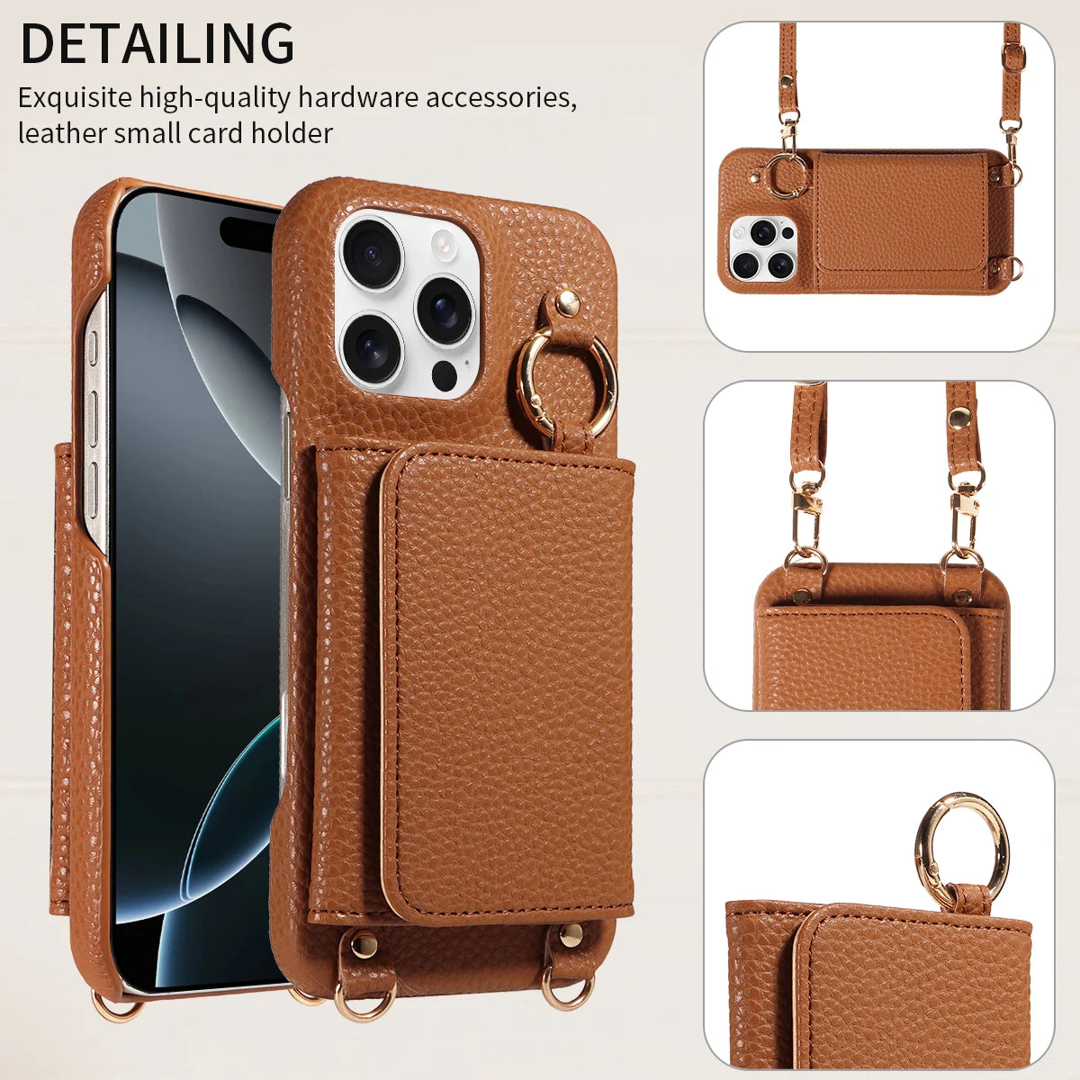 PureGuardCases PU Leather Crossbody Wallet iPhone Case – MagSafe Magnetic Card Holder Cover