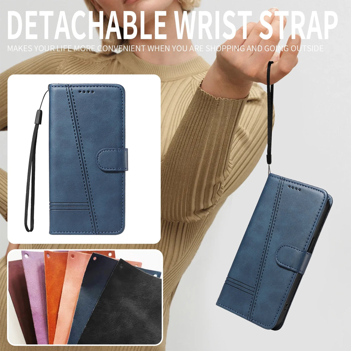 Stitched Wallet Case iPhone 12-18, bezel view