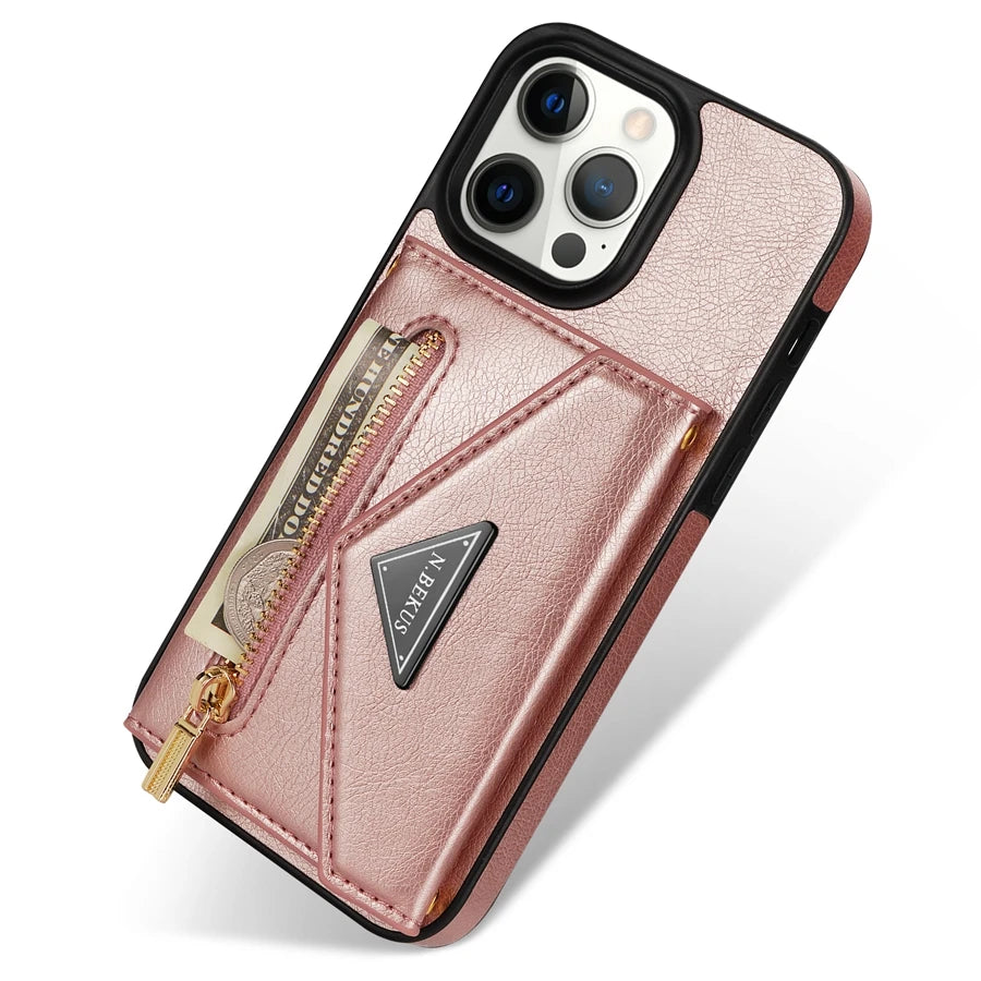 PureGuardCases Crossbody Zipper Wallet iPhone Case – Magnetic Flip Card Holder Leather Cover