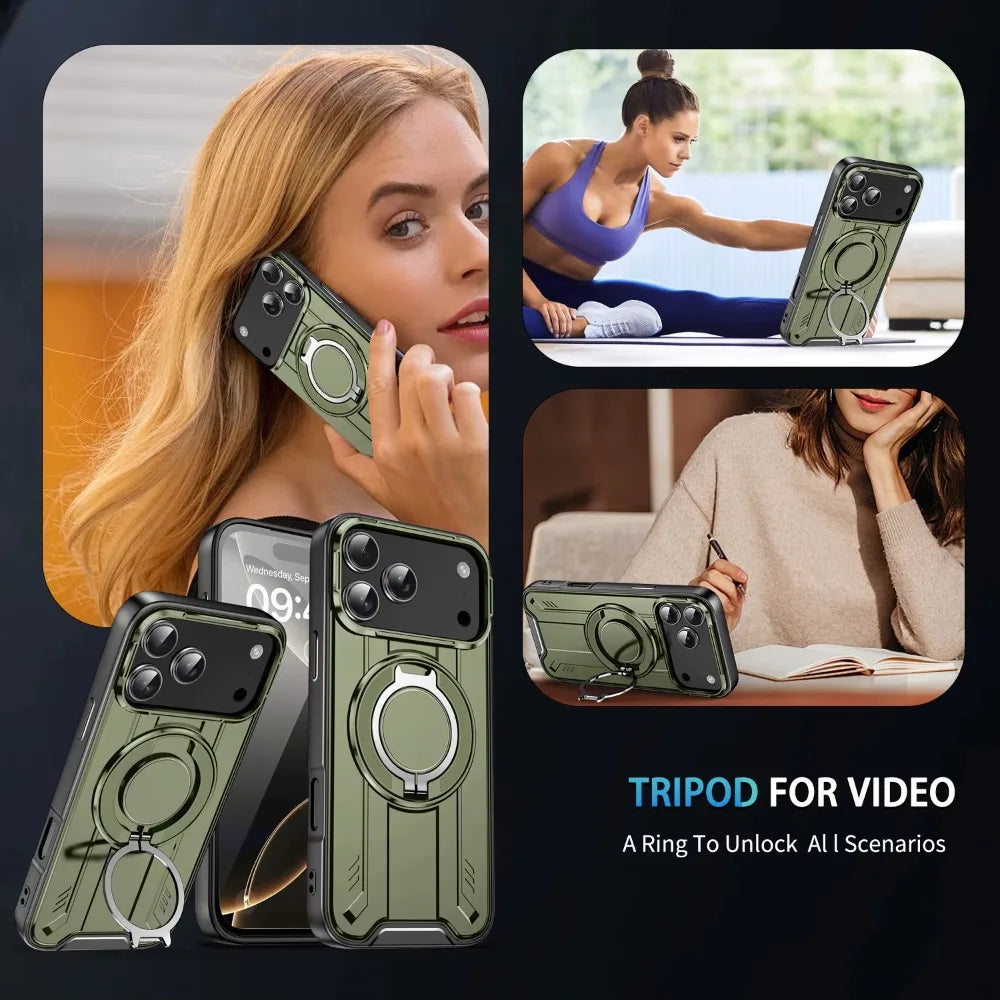 PureGuardCases 360° Rotate Stand iPhone Case – MagSafe Shockproof Armor Cover