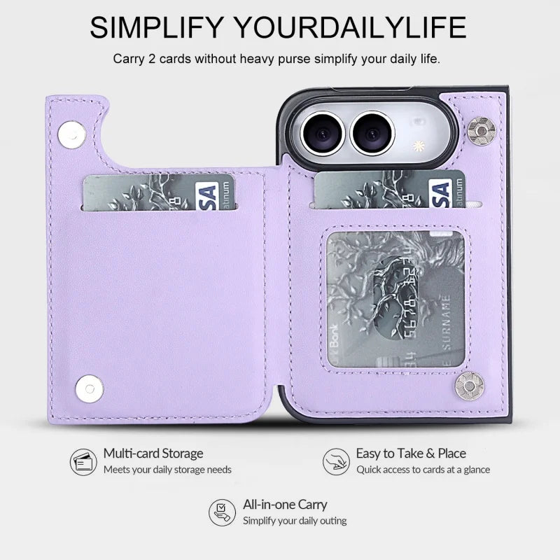 Quilted Leather Card Wallet Case for iPhone Duo, Kickstand - Product View 6