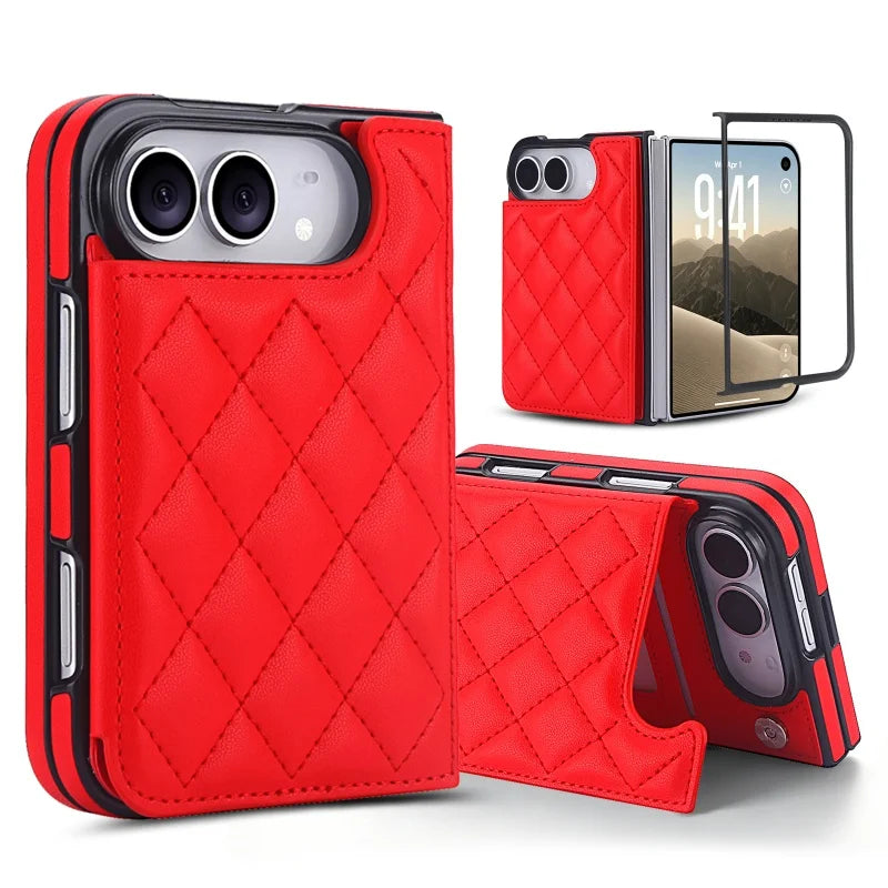 Quilted Leather Card Wallet Case for iPhone Duo, Kickstand - Product View 12