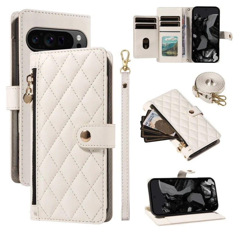 PureGuardCases Crossbody Leather Wallet Case for Google Pixel