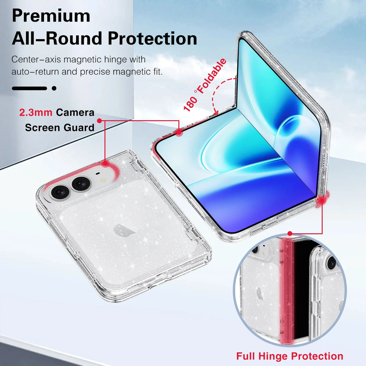 Clear Glitter Case iPhone Duo, front & back