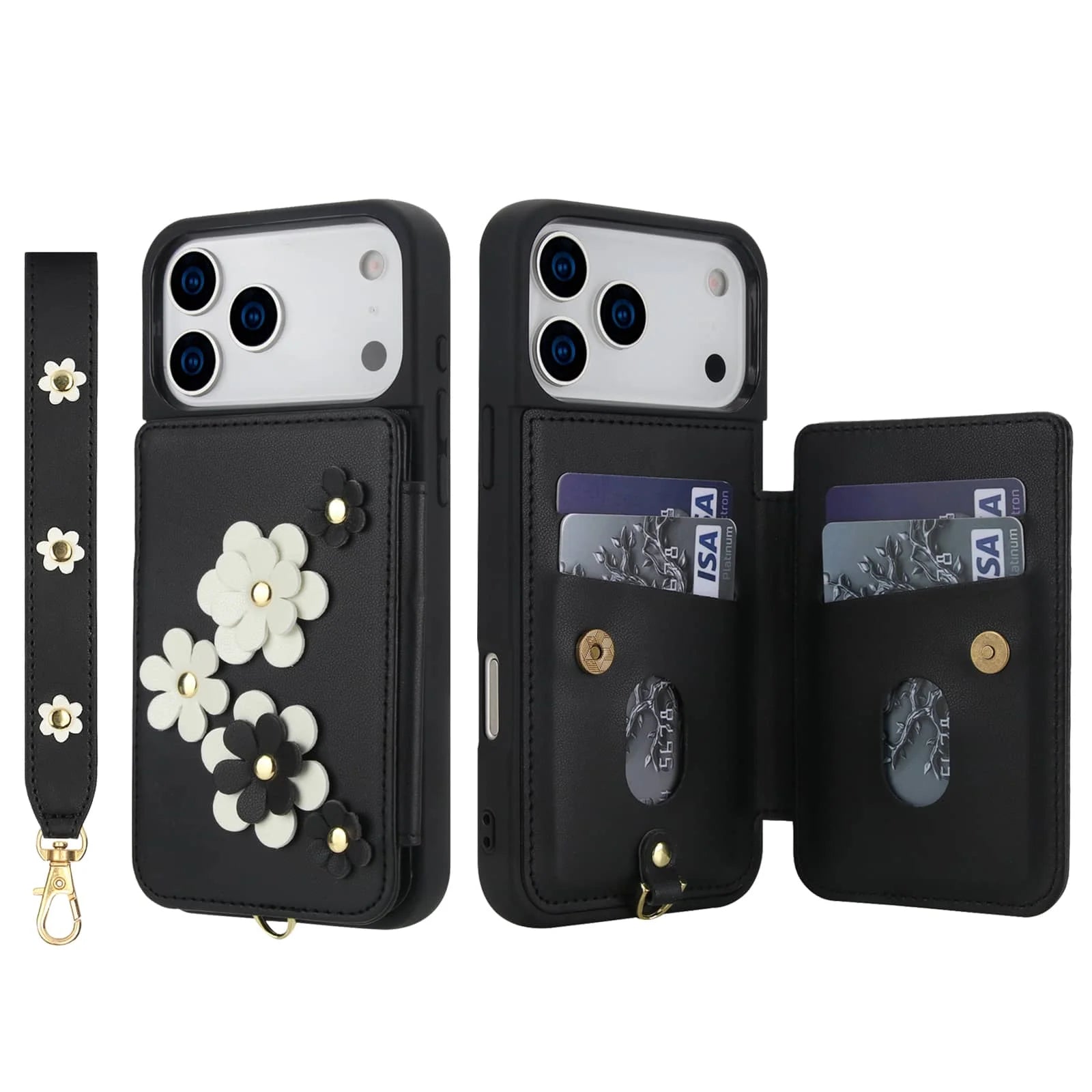 PureGuardCases Floral Crossbody Wallet iPhone Case – Magnetic Kickstand Card Holder Cover