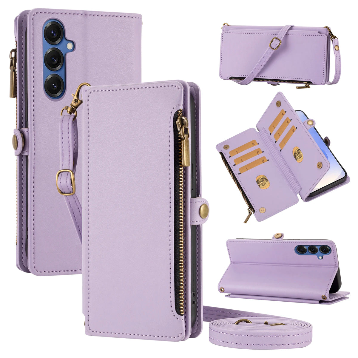 Zipper Crossbody Case Galaxy S9-S26, Light Purple