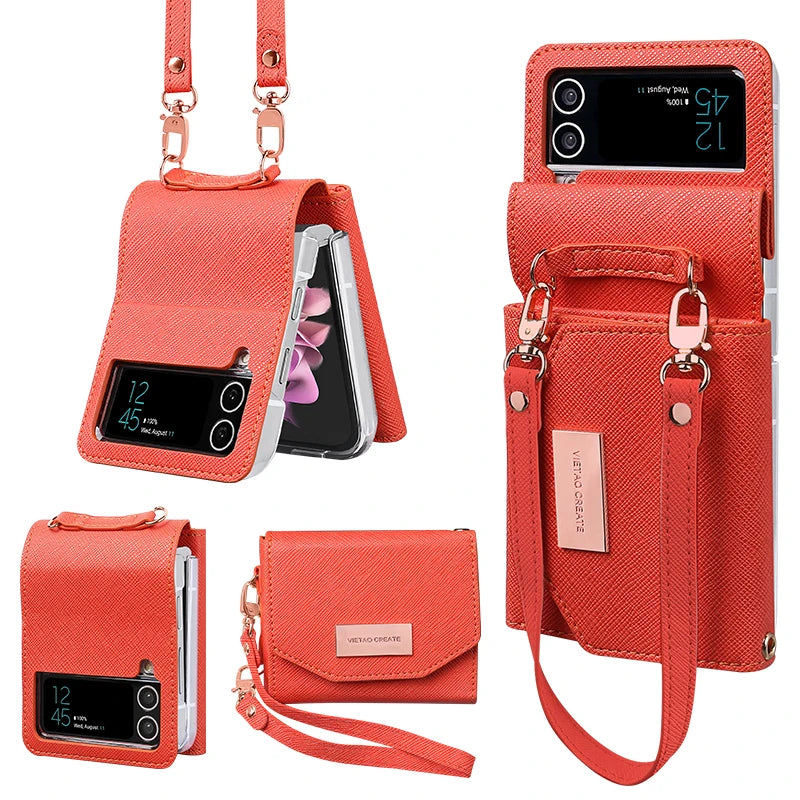 PureGuardCases Leather Wallet Case with Hand Strap for Samsung Galaxy Z Flip