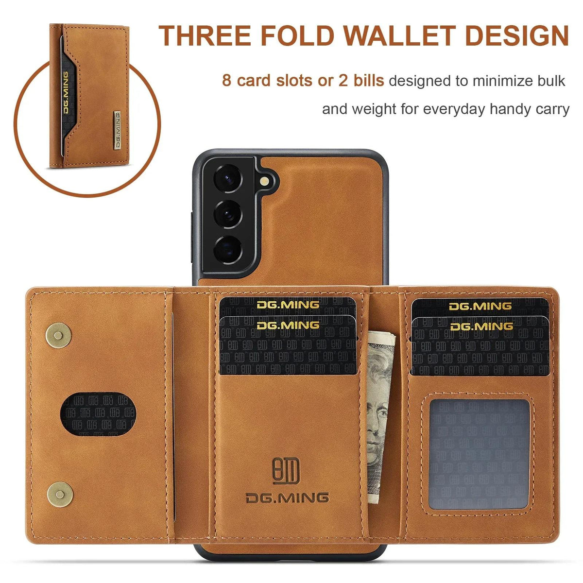 Multi-card slots and bill pocket layout inside the 2-in-1 detachable Samsung Galaxy wallet case