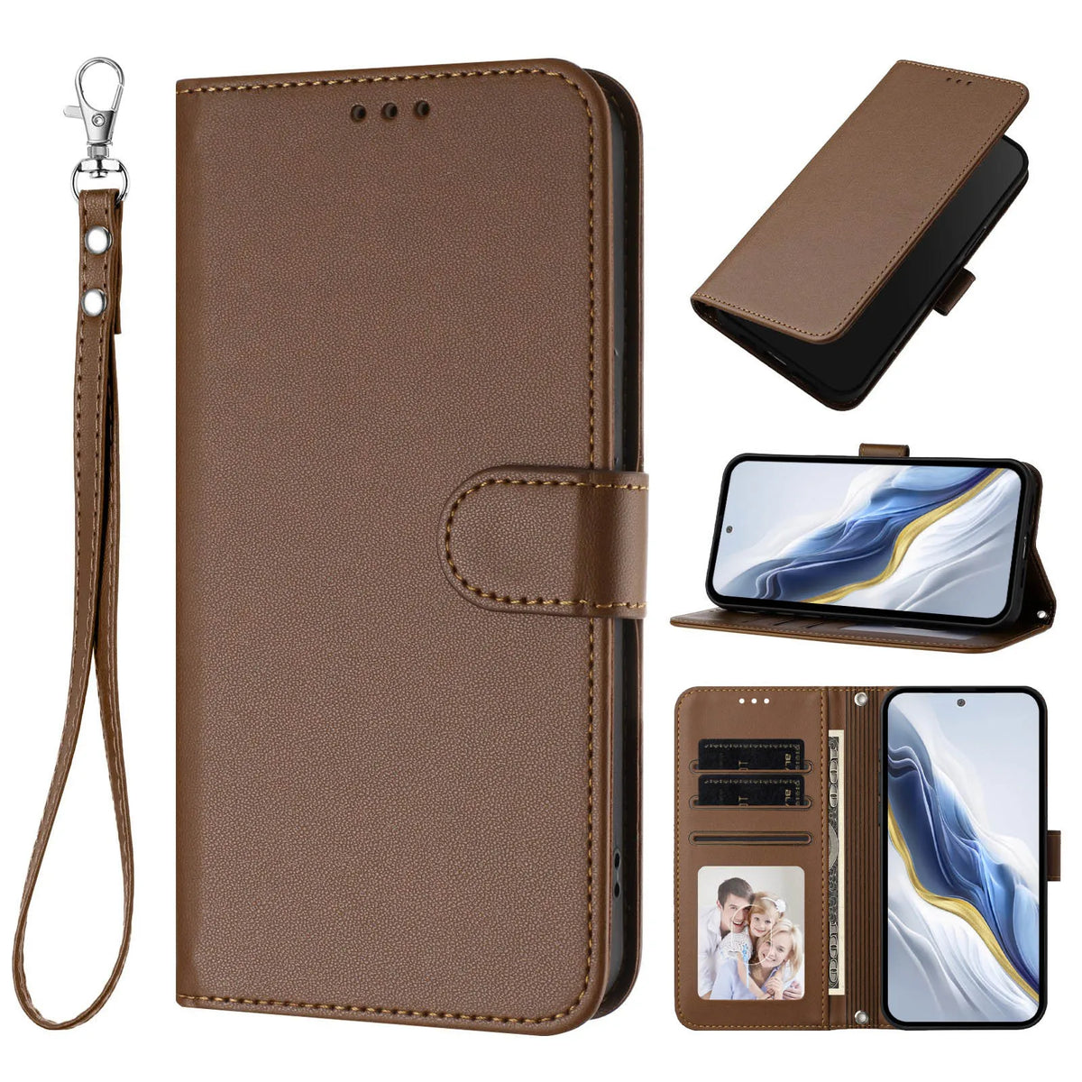 Lanyard Flip Wallet Case iPhone 11-18, Brown