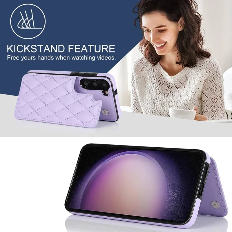 Quilted Leather Card Holder Wallet Case with Kickstand for Samsung Galaxy A51, A50 & A Series - image 3