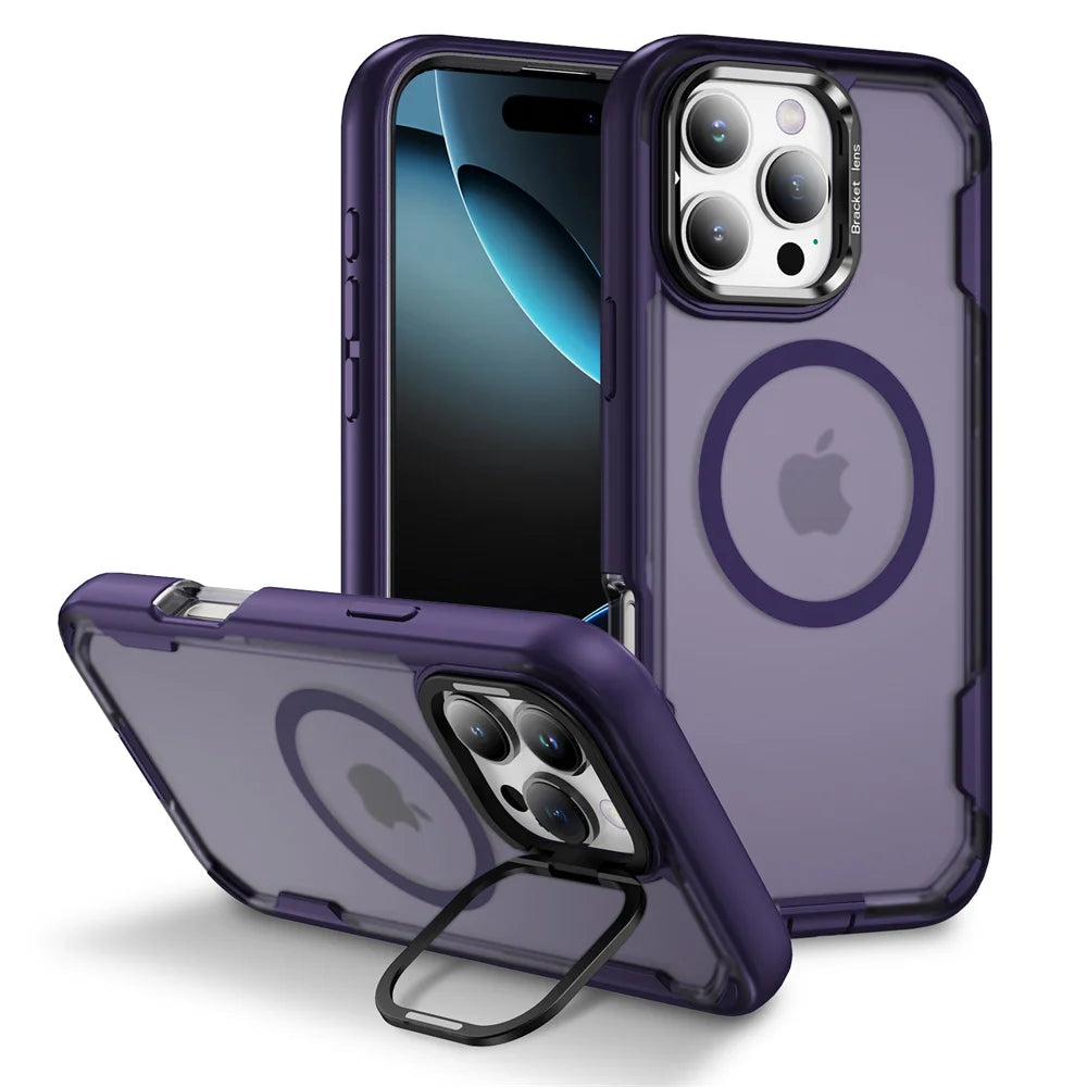PureGuardCases Dual Armor Lens Stand iPhone Case – MagSafe Shockproof Cover