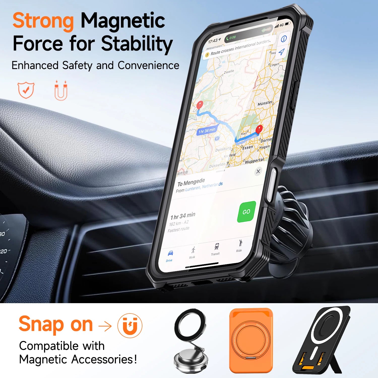 PureGuardCases Metal Stand Armor iPhone Case – MagSafe Shockproof Cover