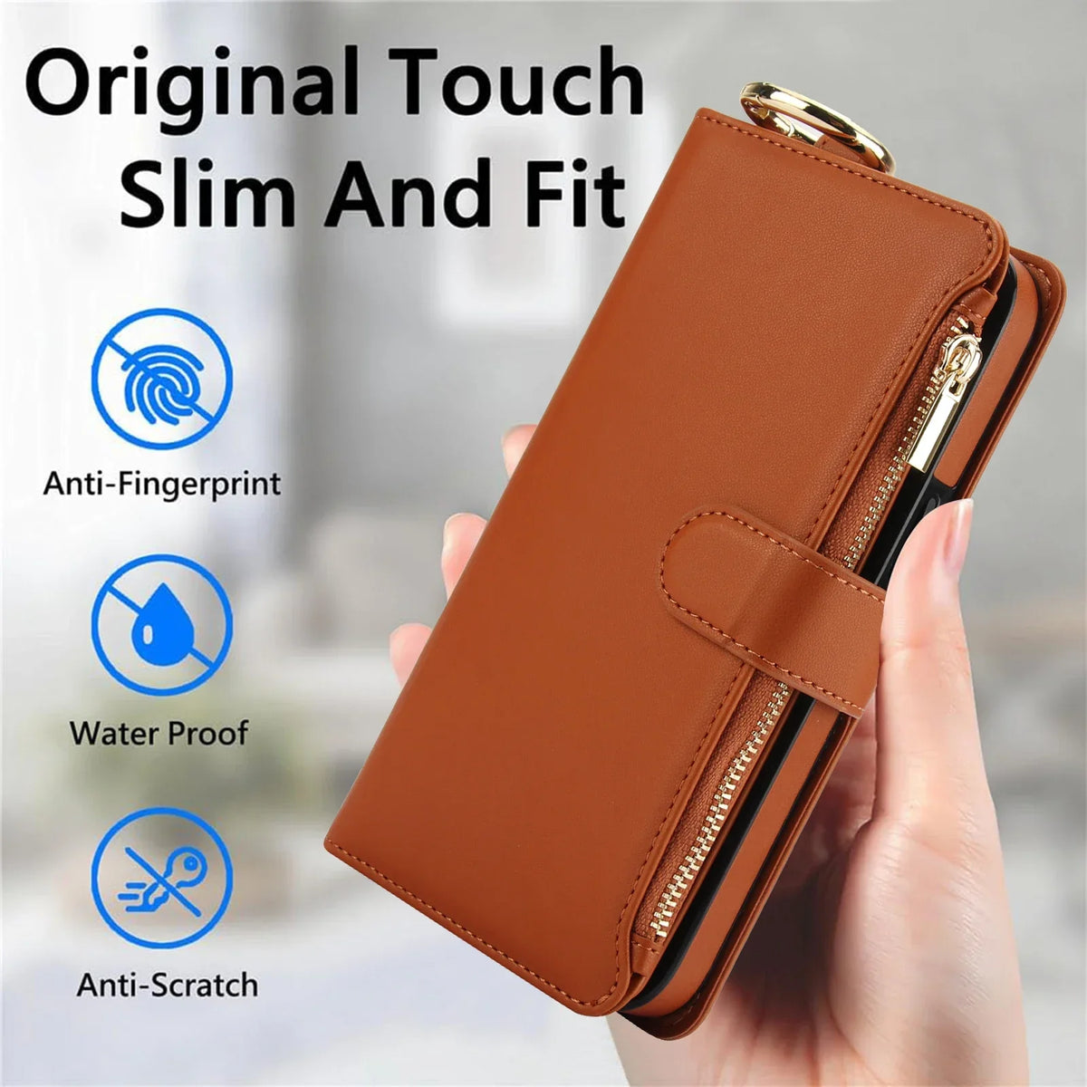 Crossbody Zipper Leather Wallet Case with Strap for iPhone 11-18 & Air - image 2