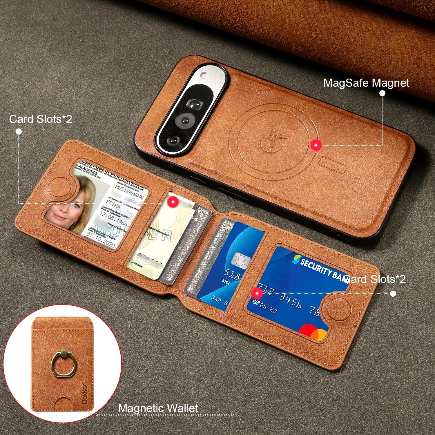 PureGuardCases 2-in-1 Detachable Leather Wallet Case for Google Pixel