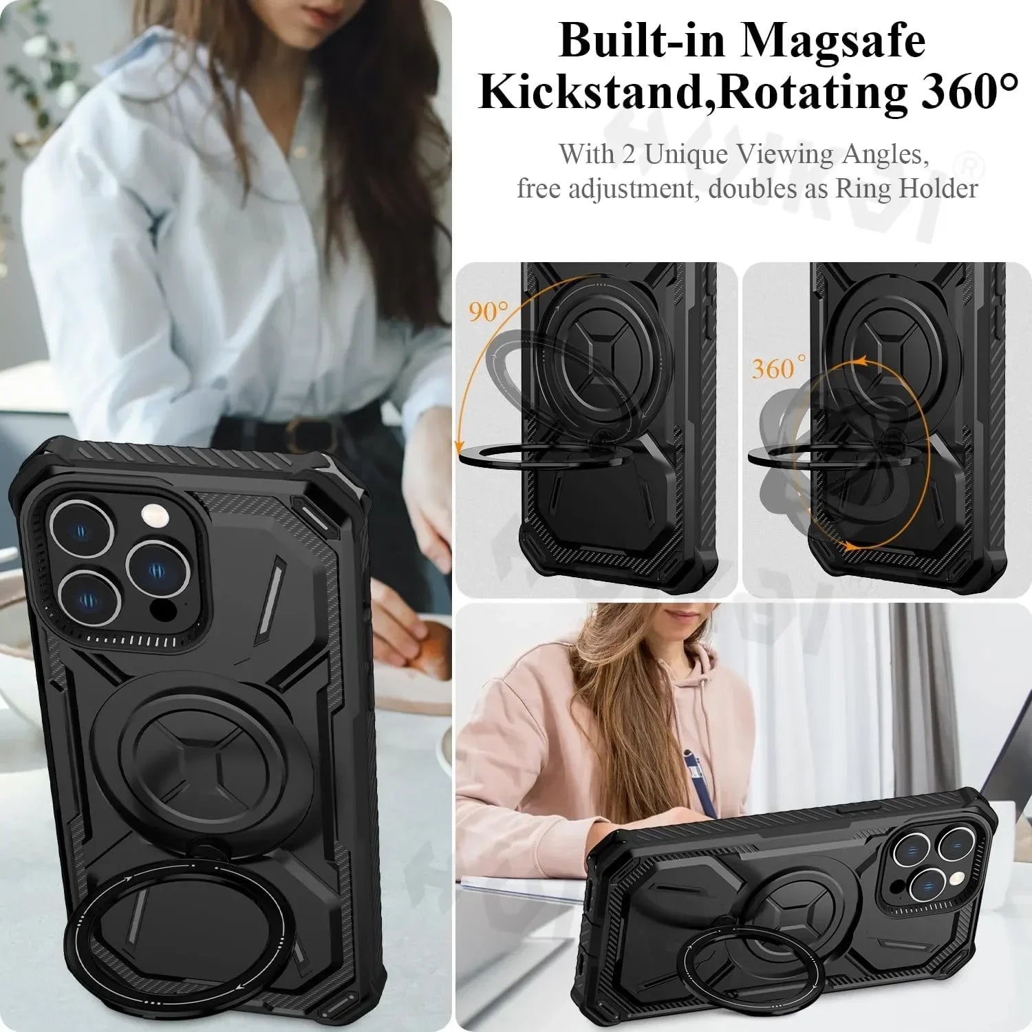 PureGuardCases Heavy Duty Kickstand iPhone Case – MagSafe Shockproof Armor Cover