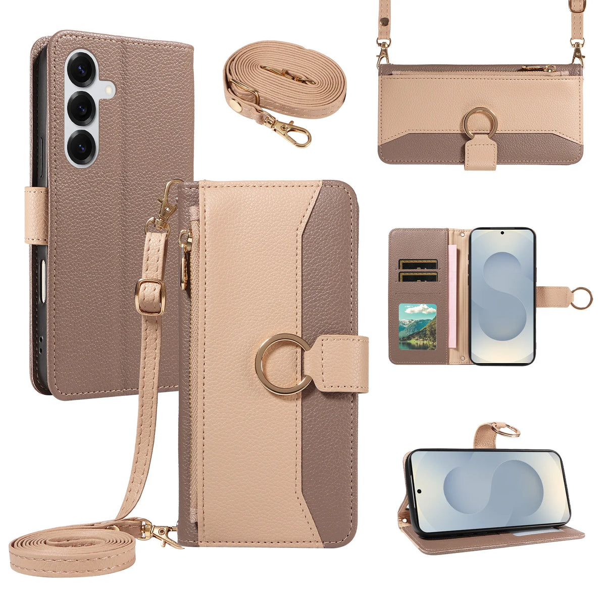 Patchwork Zipper Case Galaxy S9-S26, Khaki