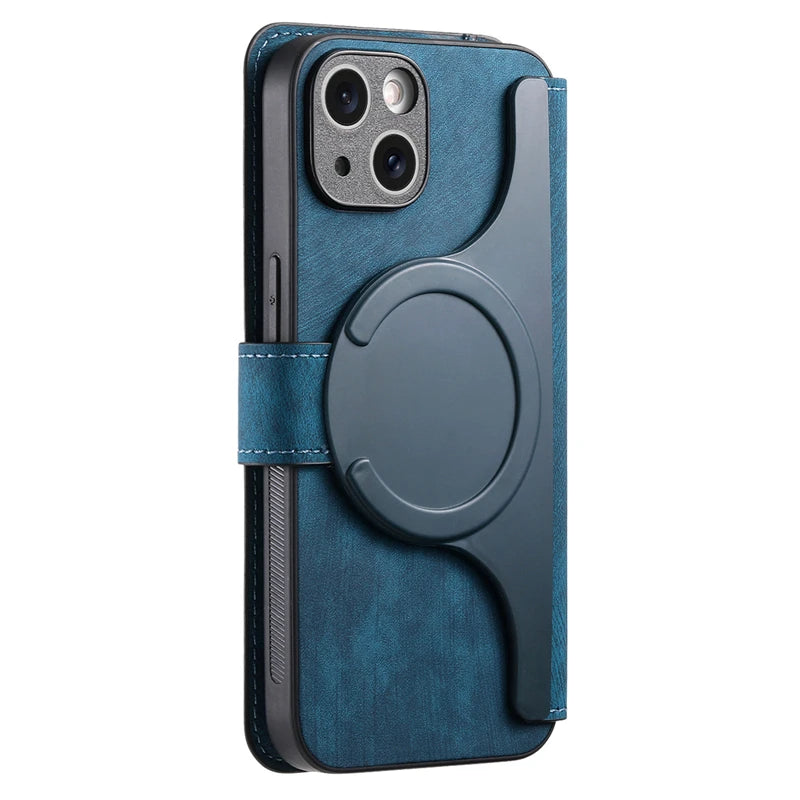 Blue 2-in-1 detachable MagSafe magnetic flip card holder wallet case for iPhone 18 to 11 series