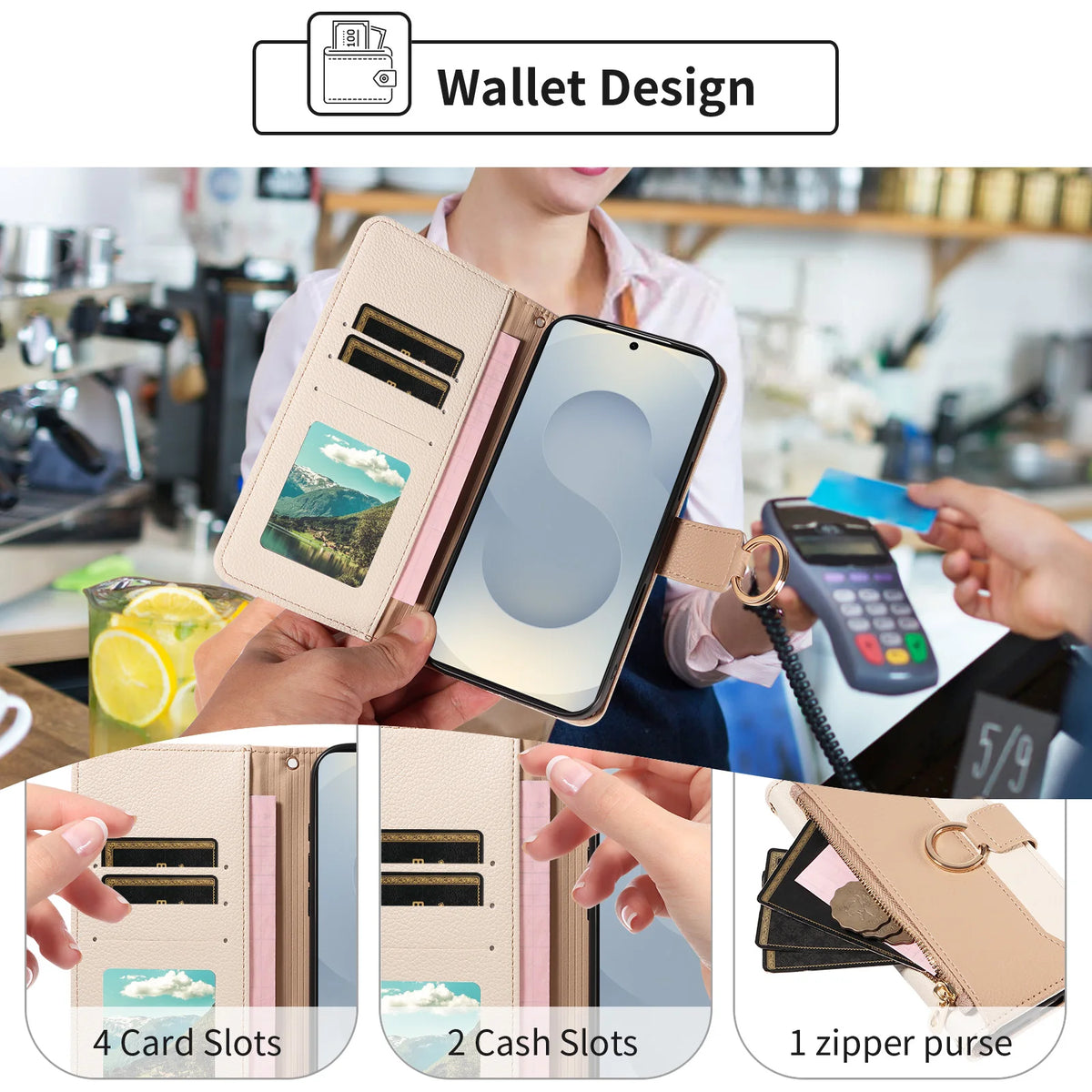 Patchwork Zipper Case Galaxy S9-S26, zipper pocket