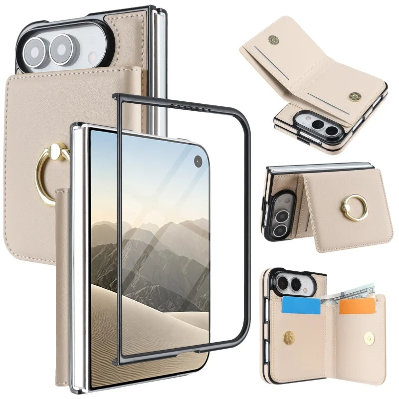 Ring Grip Leather Wallet Case for iPhone Duo, Glass Film - Product View 9
