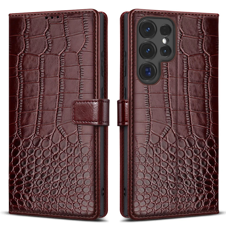Crocodile Wallet Case Galaxy S22-S26, front & back