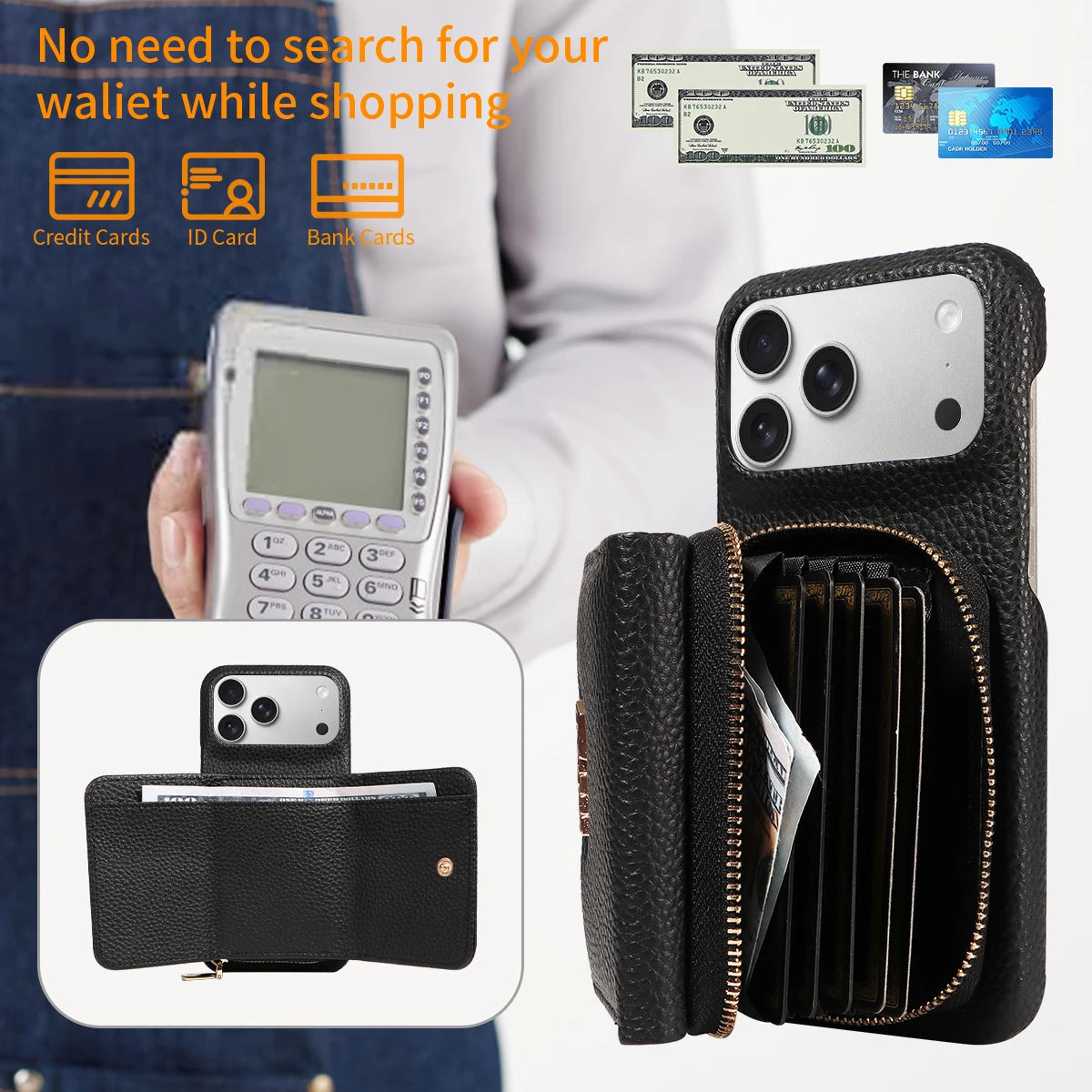 PureGuardCases Crossbody PU Leather Wallet iPhone Case – Card Holder Stand Protective Cover