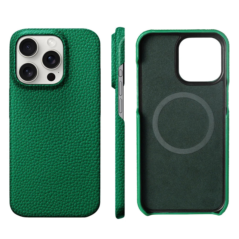 PureGuardCases Natural Cowhide Leather iPhone Case – Luxury MagSafe Magnetic Cover