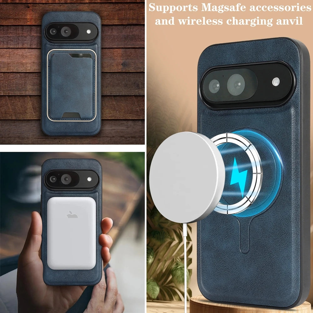 PureGuardCases 2-in-1 Magnetic Leather Wallet Case for Google Pixel