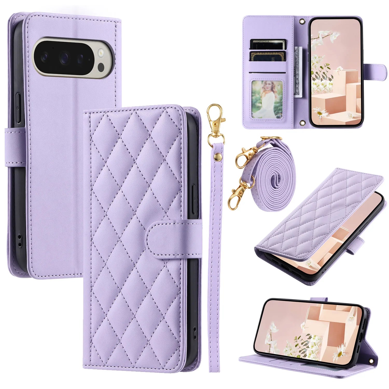 PureGuardCases Crossbody Leather Wallet Case for Google Pixel