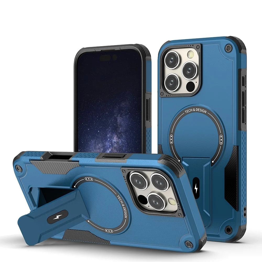 PureGuardCases Invisible Bracket Armor iPhone Case – MagSafe Magnetic Stand Cover