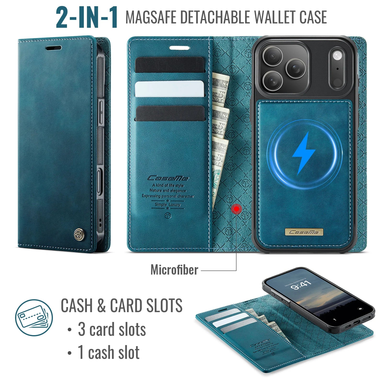 PureGuardCases Detachable Wallet Leather iPhone Case – MagSafe Magnetic Flip Cover
