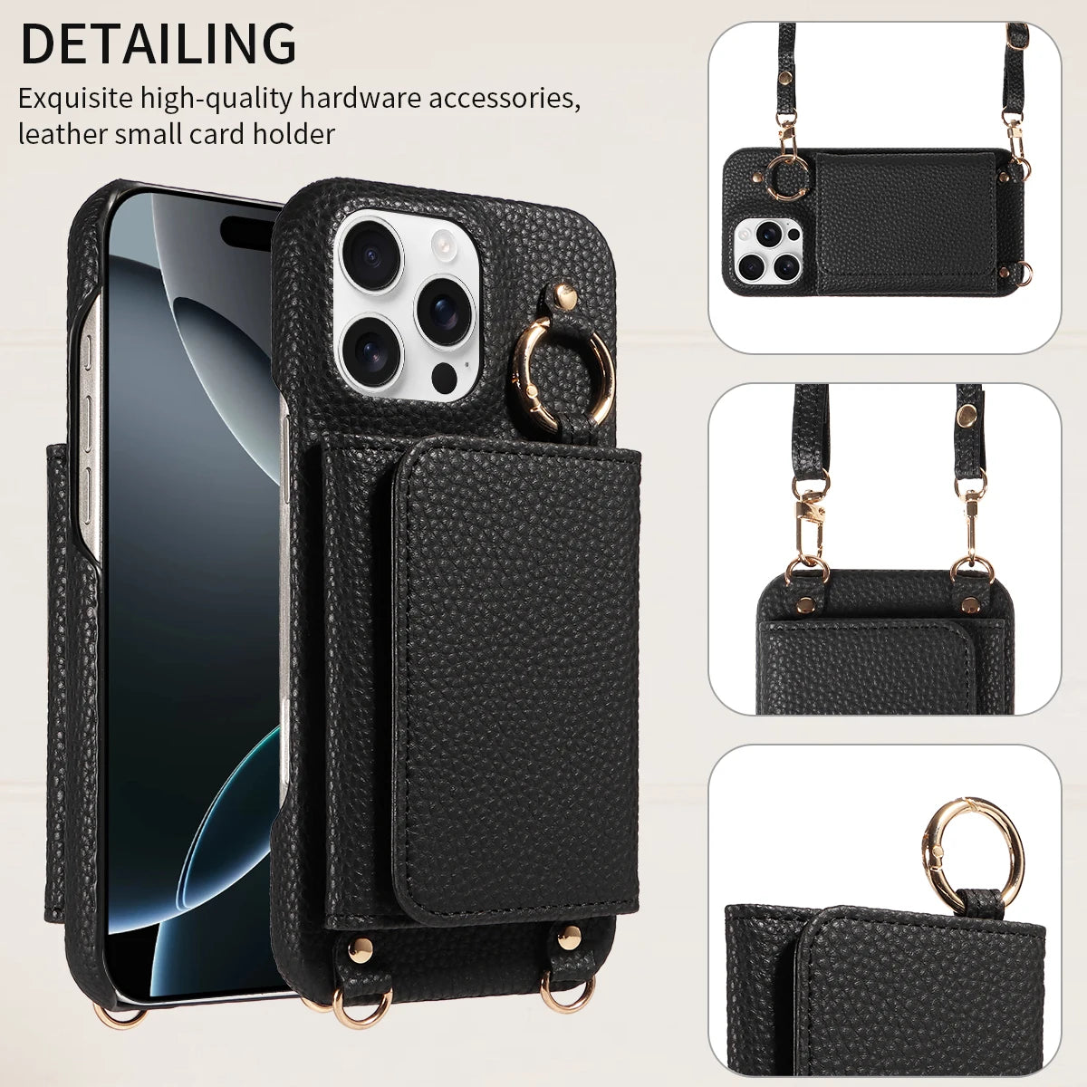 PureGuardCases PU Leather Crossbody Wallet iPhone Case – MagSafe Magnetic Card Holder Cover