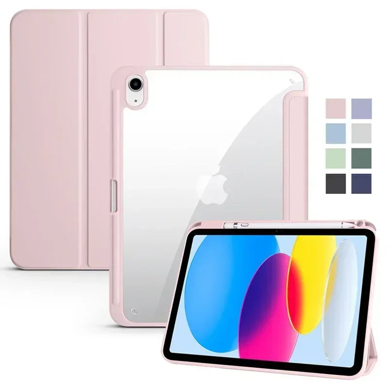 PureGuardCases Clear Back Trifold Case with Pencil Holder for iPad