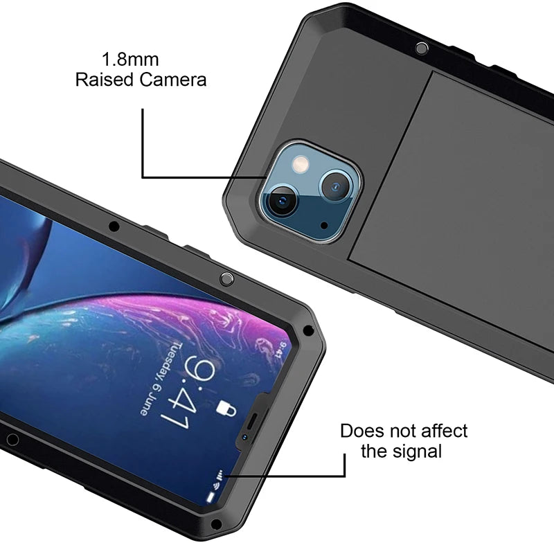 PureGuardCases IP54 Heavy Duty Metal iPhone Case – Gorilla Glass Shockproof Cover
