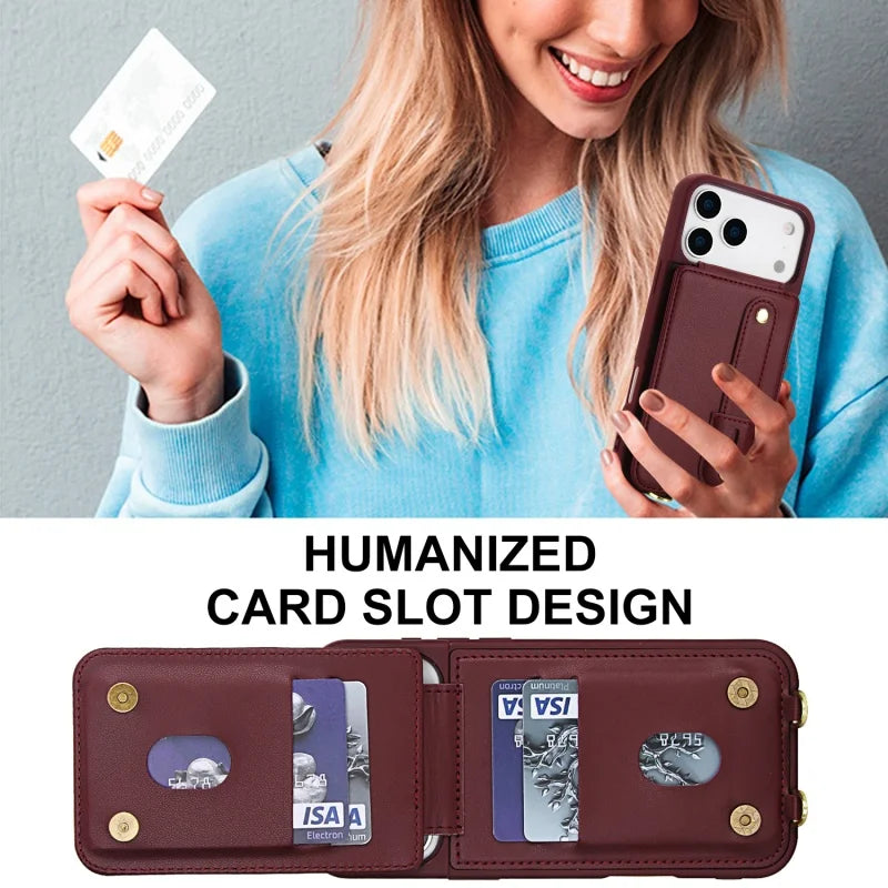 PureGuardCases Crossbody Leather Wallet iPhone Case – Card Holder Flip Stand Cover