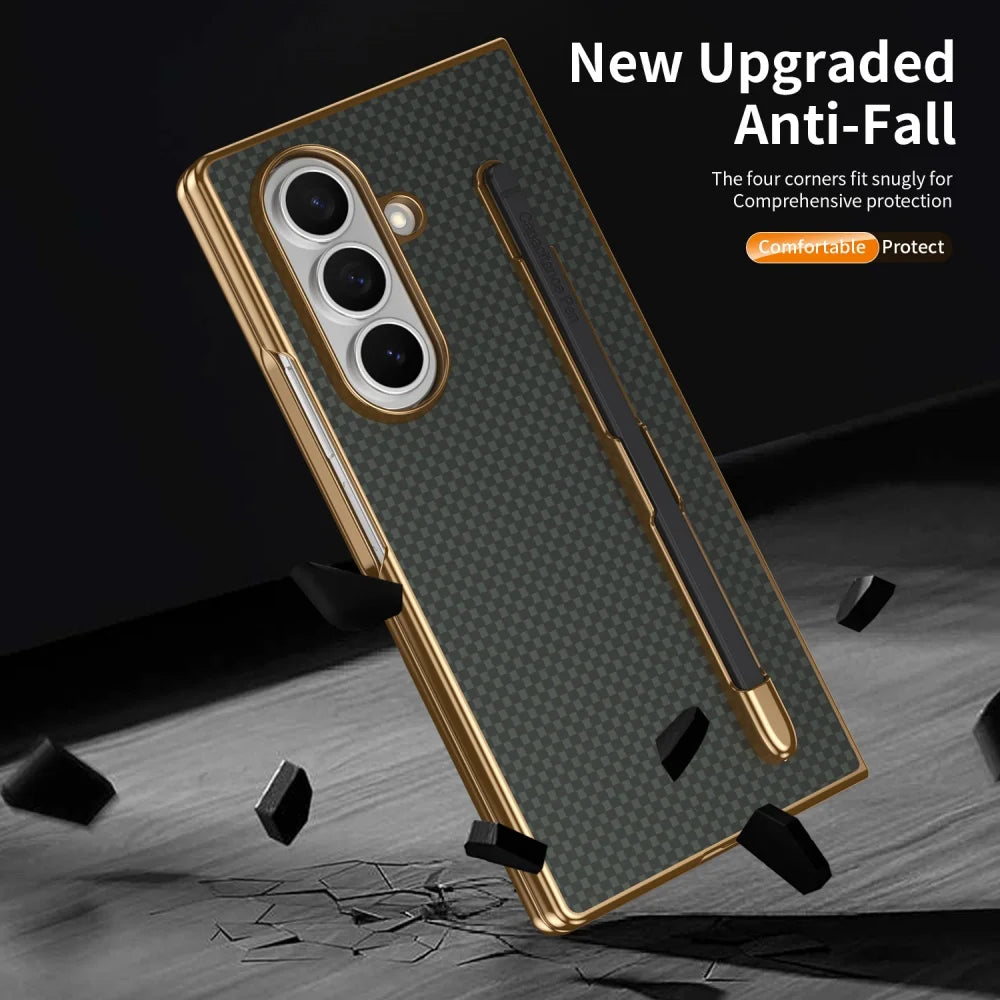 PureGuardCases Carbon Fiber Armor Case with S Pen Holder for Samsung Galaxy Z Fold
