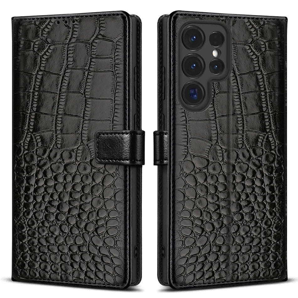 Crocodile Wallet Case Galaxy S22-S26, bezel view
