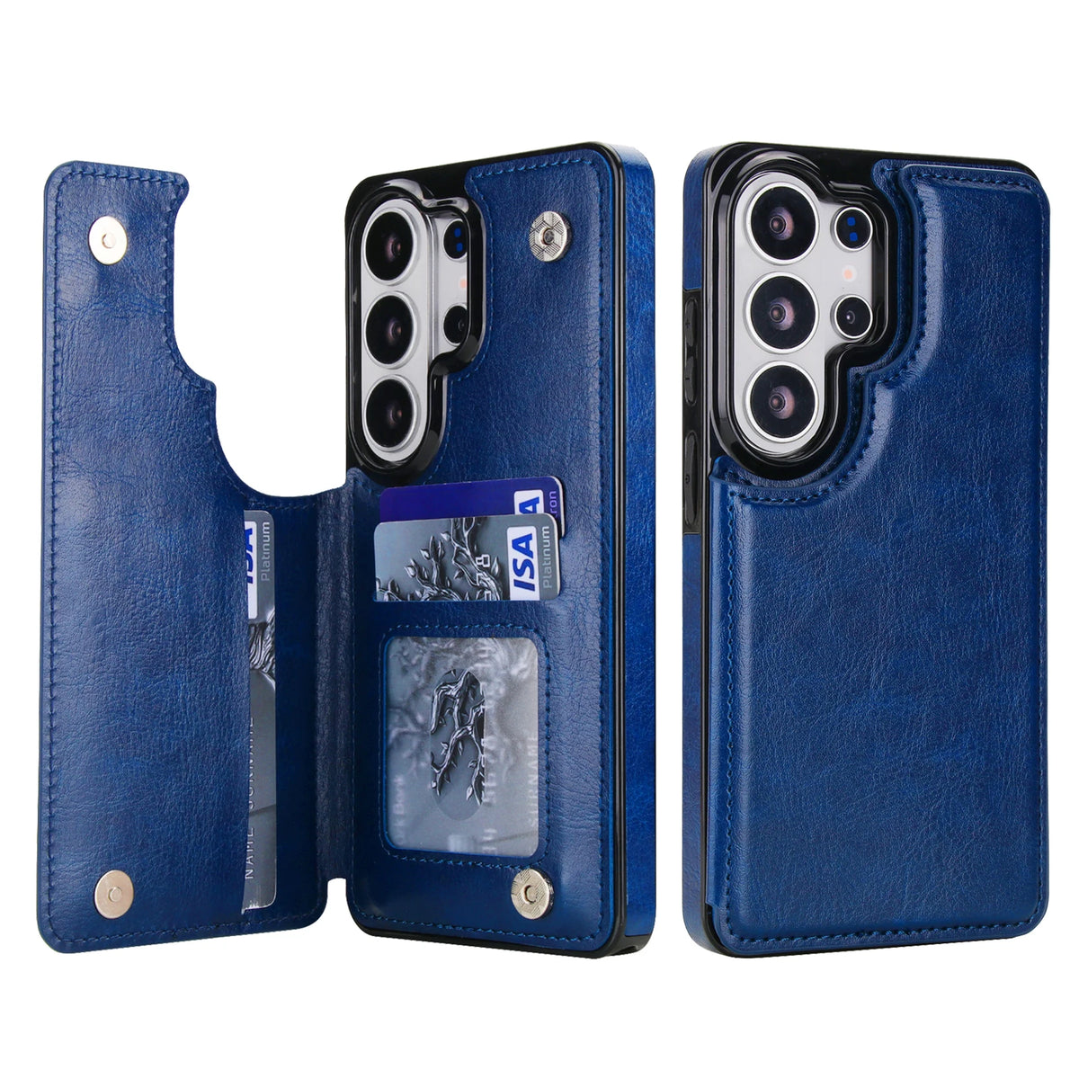 Double Button Wallet Case Galaxy S & A, Blue