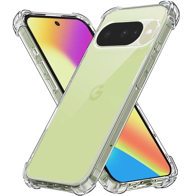 Clear shockproof four-corner bumper soft TPU case for Google Pixel 10 to 4 series, single rear view